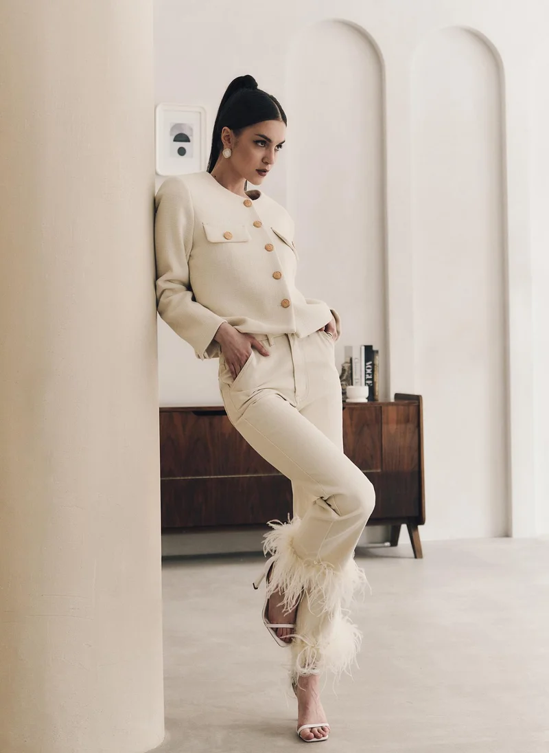 Lichi Straight jacket from textured fabric