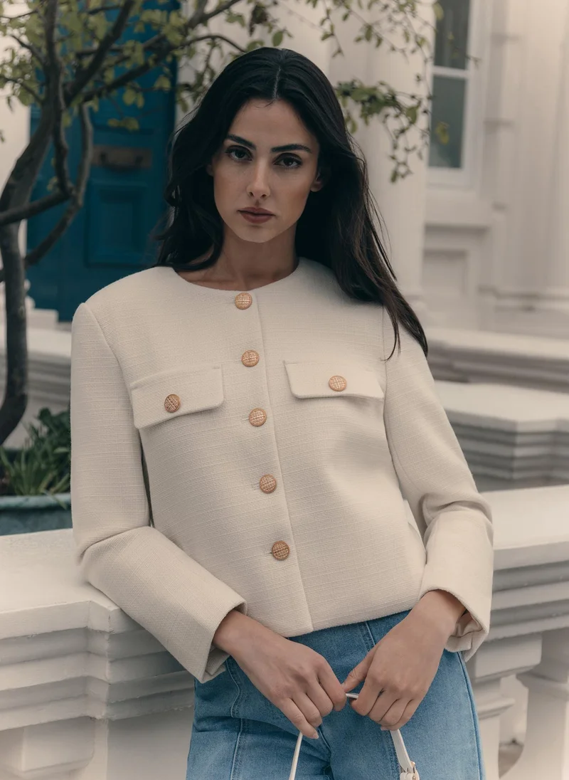 Lichi Straight jacket from textured fabric