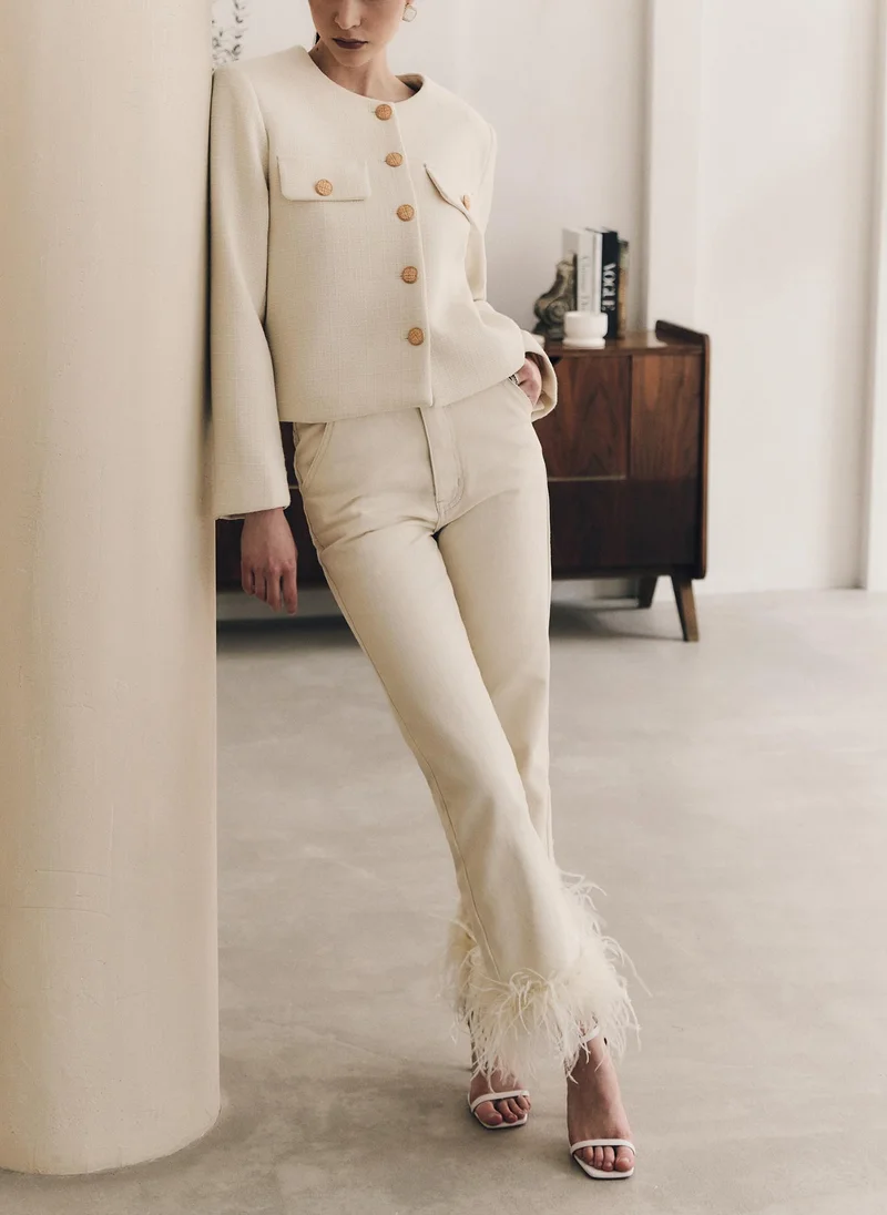 Lichi Straight jacket from textured fabric