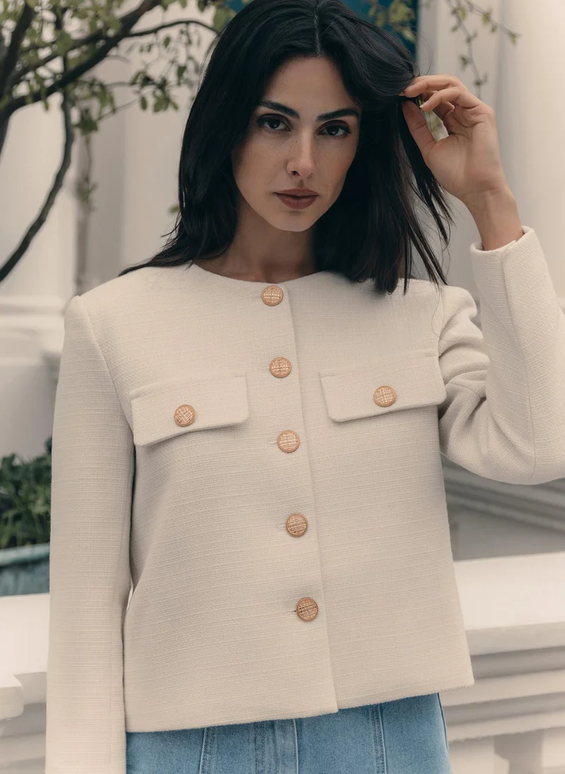Lichi Straight jacket from textured fabric