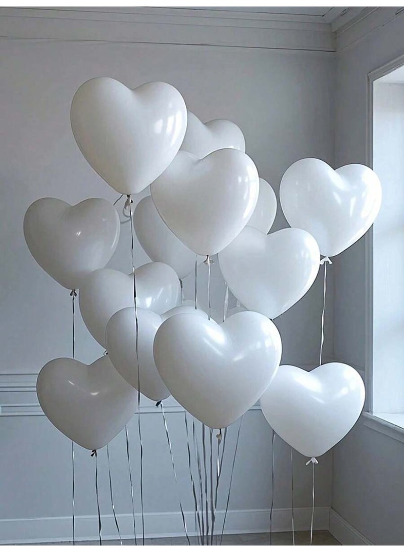 50pcs White Heart Shape Balloons High-Quality Latex Balloons 25.4cm for Birthday, Wedding, Anniversary, and various other parties - Image 1