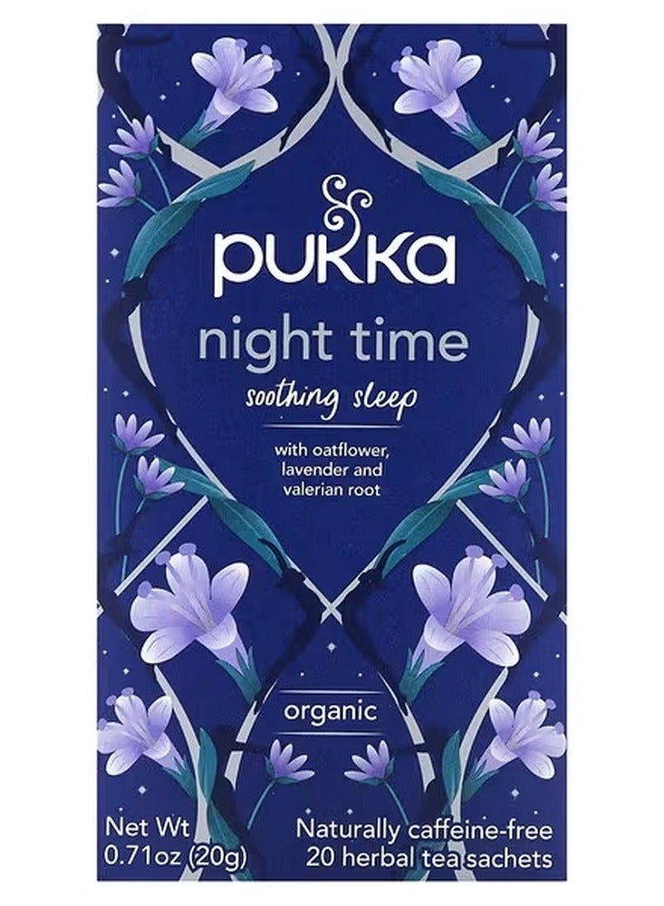 Pukka Organic herbal tea with lavender oatflower and valerian root night time naturally caffeine free for a good night sleep 20 Tea Bags - Image 1