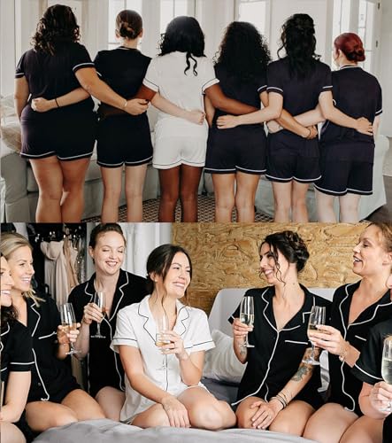 SWOMOG Womens Button Down Pajamas Set Short Sleeve Sleepwear Bride Soft Pj Lounge Sets XS-3XL Black X-Large - Image 3