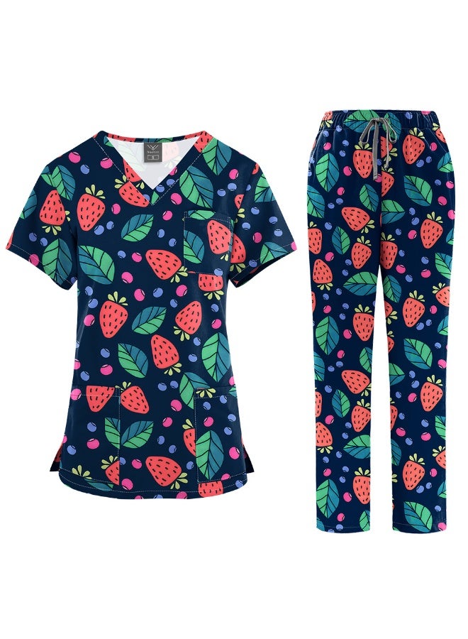NIBEMINENT Surgical Uniforms Women Printed Medical Scrub Set Beauty Salon Workwear Pet Clinical Scrubs Top + Pant Doctor Nursing Tunic Suit - Image 1