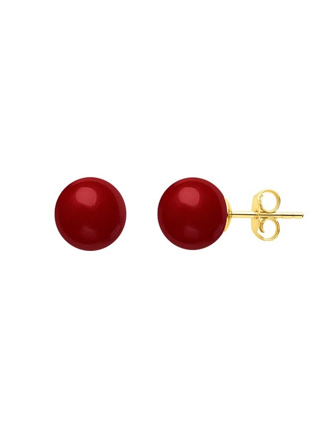 Minutiae 18KT Plated Imitation Red Pearl Stud Earrings for Women And Girls MNT0574_RED_G - Image 1