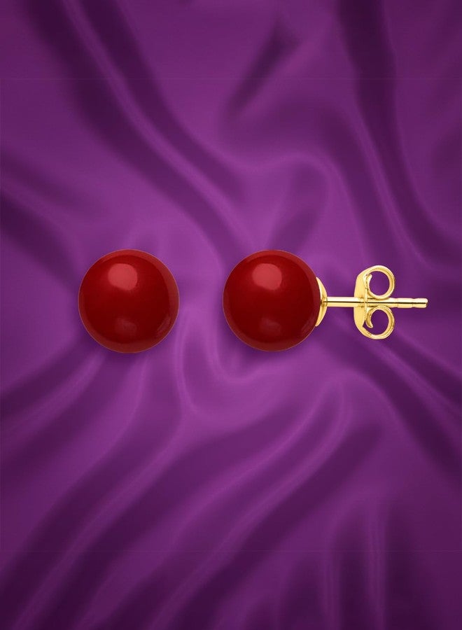 Minutiae 18KT Plated Imitation Red Pearl Stud Earrings for Women And Girls MNT0574_RED_G - Image 3