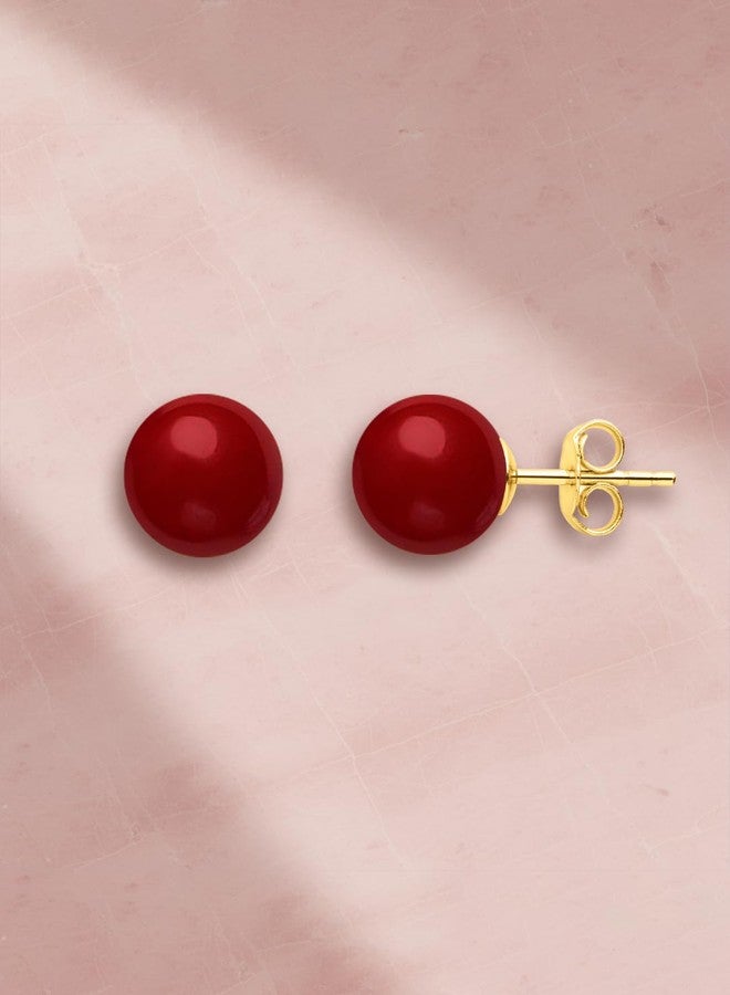 Minutiae 18KT Plated Imitation Red Pearl Stud Earrings for Women And Girls MNT0574_RED_G - Image 2