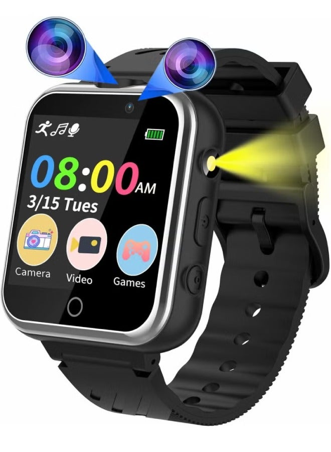 Kids Smart Watch for Boys & Girls with Dual Camera, 24 Games, MP3 Music & Video Player, Pedometer, Touch Screen, Educational Toy & Birthday Gift for Children (Ages 3–12) , Black - Image 1