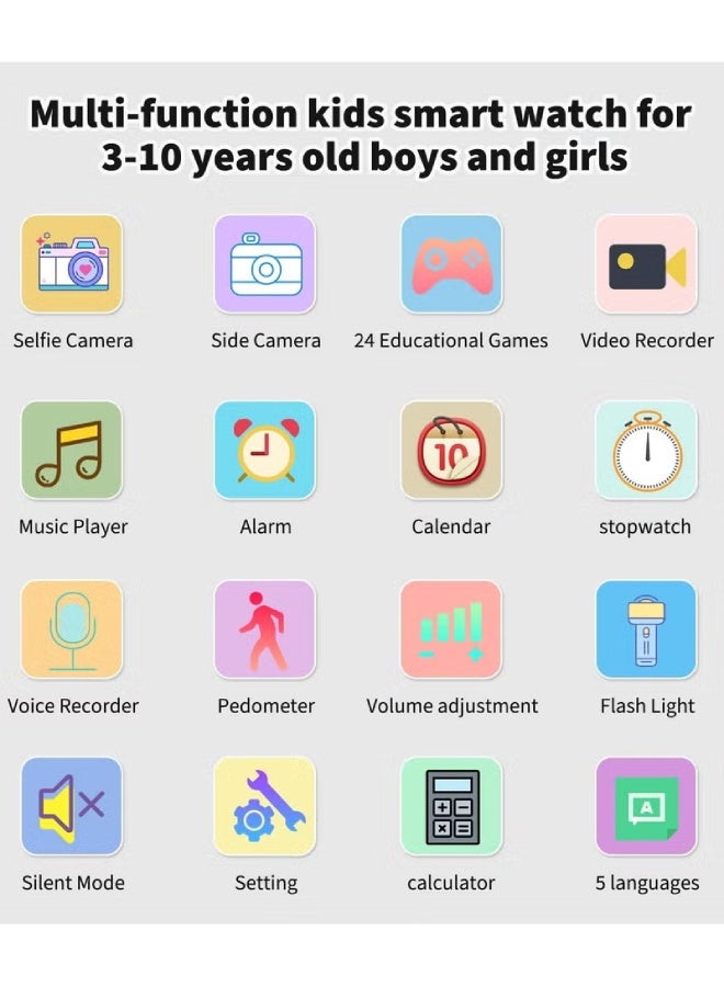 Kids Smart Watch for Boys & Girls with Dual Camera, 24 Games, MP3 Music & Video Player, Pedometer, Touch Screen, Educational Toy & Birthday Gift for Children (Ages 3–12) , Black - Image 2