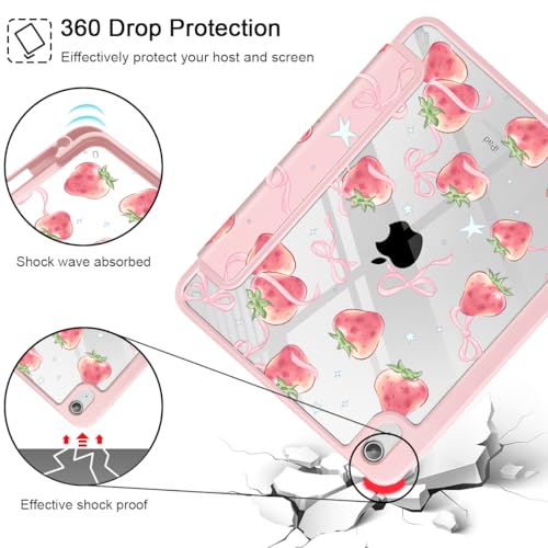 May Chen Case for iPad Air 13 Inch M4 2026, M3 2025, M2 2024, [Built-in Pencil Holder] Shockproof Cover with Clear Transparent Back Shell, Auto Sleep/Wake Cover, Bow Strawberry - Image 5