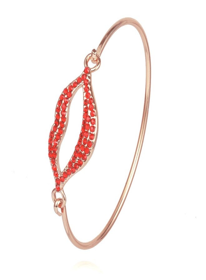 MANZHEN Easy Open Delicate Crystal Lip Stacking Bangle Bracelet Kissing Bangle Gift for Her (Rose Gold-red) - Image 1