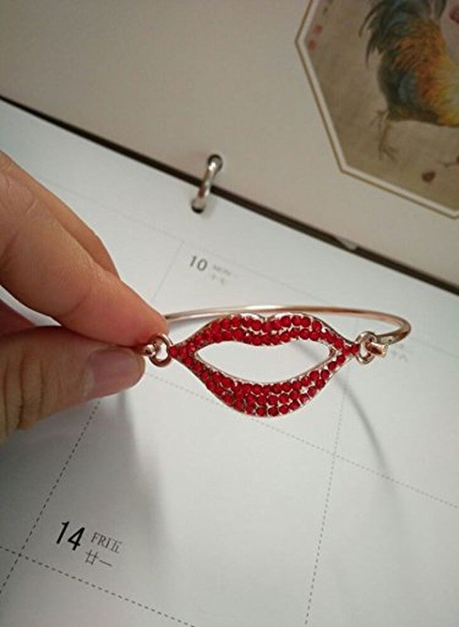 MANZHEN Easy Open Delicate Crystal Lip Stacking Bangle Bracelet Kissing Bangle Gift for Her (Rose Gold-red) - Image 2