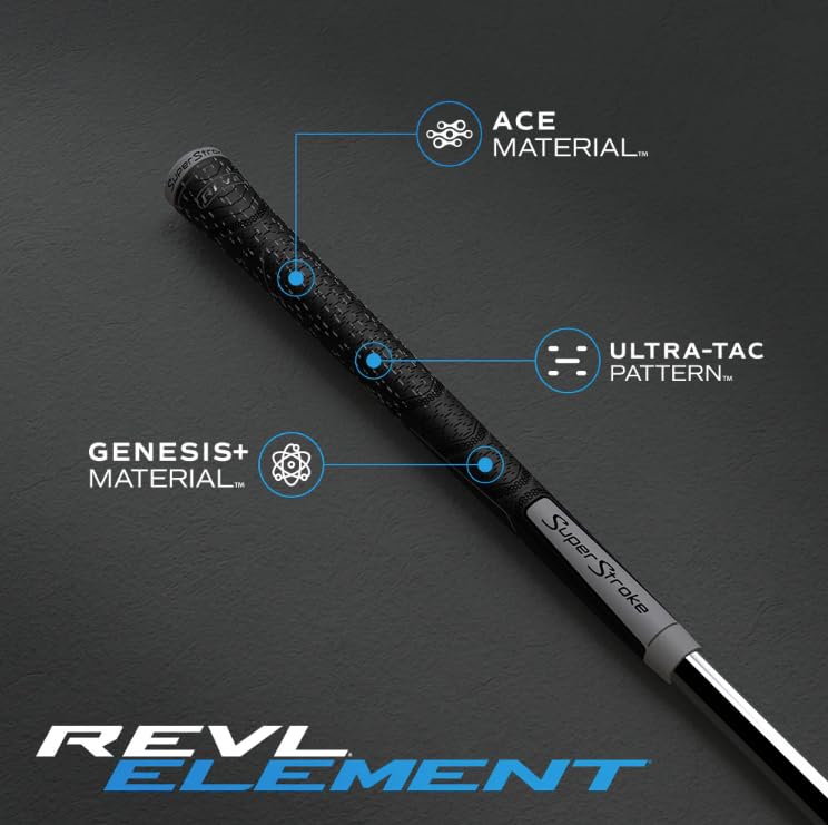 Super Stroke SuperStroke REVL Element Midsize Golf Club Grips, .60 Round, All-weather Traction, Responsive Feel and Total Control from Every Swing, Black/Grey - Image 5