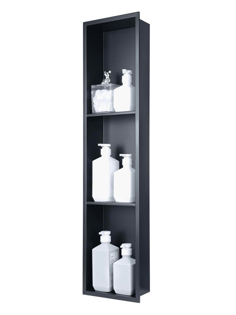 IKITRAEE Tall Niche ThreeTiered Shelves Embedded in The WallShower Niche No Tile Needed for Bathroom Niche Decor Stainless SteelBlack 8x 36 - Image 2