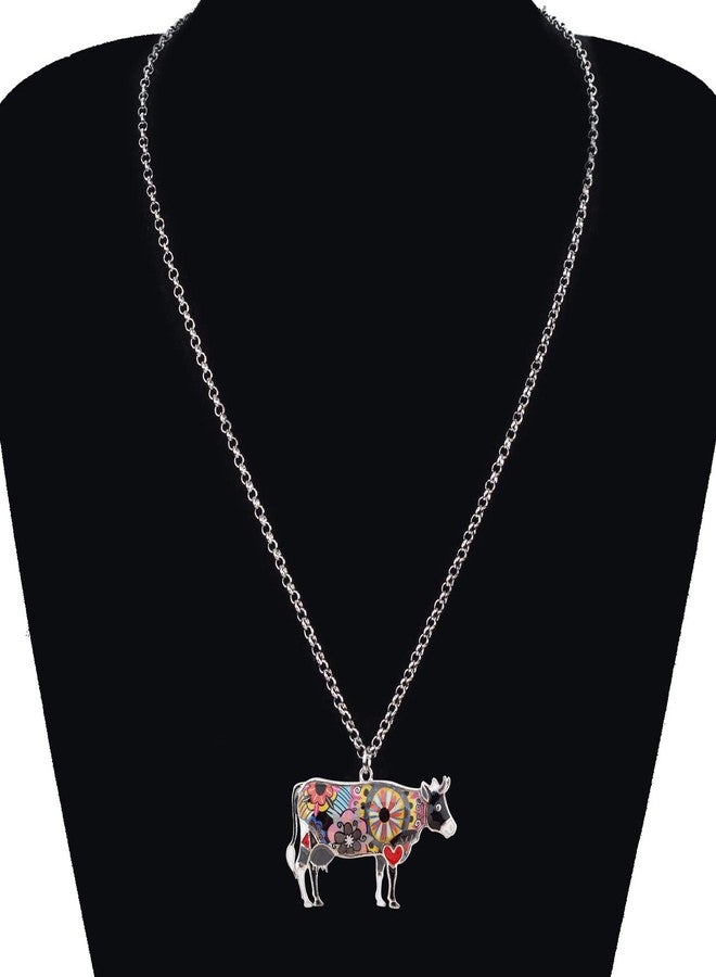BONSNY Enamel Alloy Chain Farm Cow Necklaces Pendants For Women Jewelry Cute Design (Black) - Image 2