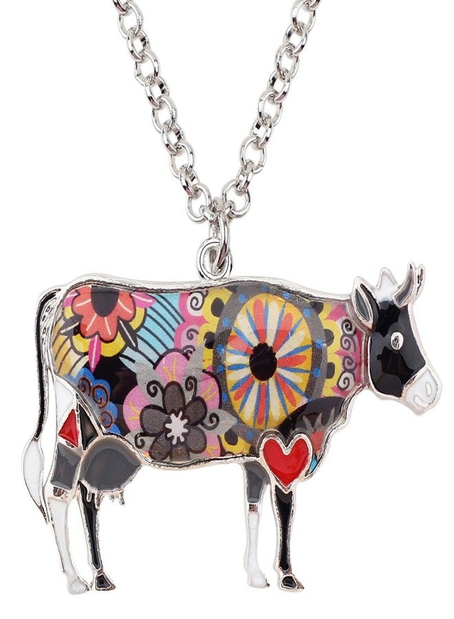 BONSNY Enamel Alloy Chain Farm Cow Necklaces Pendants For Women Jewelry Cute Design (Black) - Image 1