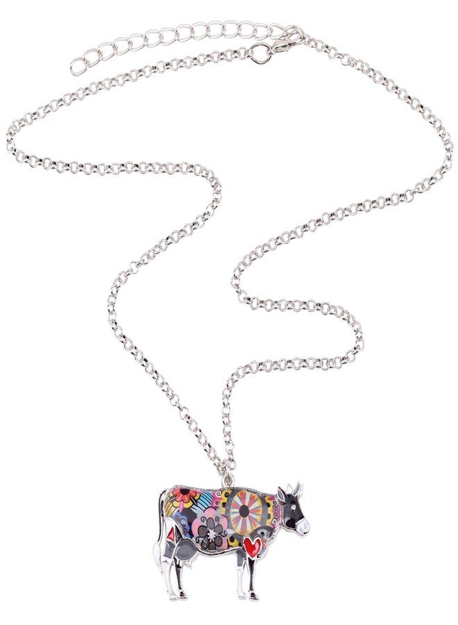 BONSNY Enamel Alloy Chain Farm Cow Necklaces Pendants For Women Jewelry Cute Design (Black) - Image 3