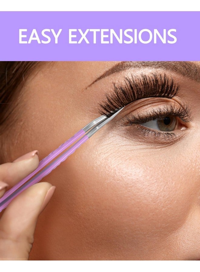 MORGLES Tweezers For Lash Extensions, Morgles Fiber Tip Lash Extension Tweezers For Volume Lashes With Bag, Purple - Image 5
