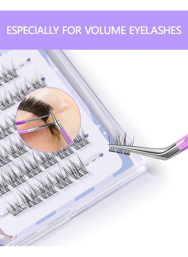 MORGLES Tweezers For Lash Extensions, Morgles Fiber Tip Lash Extension Tweezers For Volume Lashes With Bag, Purple - Image 4