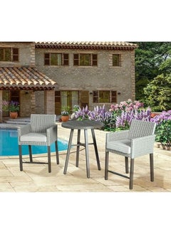 Harmony Home 3-Piece Patio Furniture Set, 22x27x28 cm – Modern Bistro Conversation Set with Glass-Top Coffee Table & Chairs for Home, Balcony & Outdoor Spaces