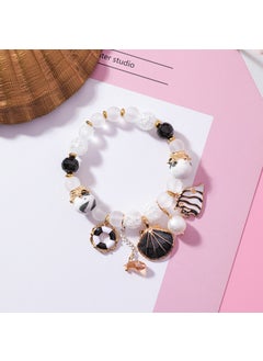 Korean style sweet shell Ocean style ceramic bracelet fresh crystal colored glaze colorful beaded bracelet female jewelry bracelet c Black