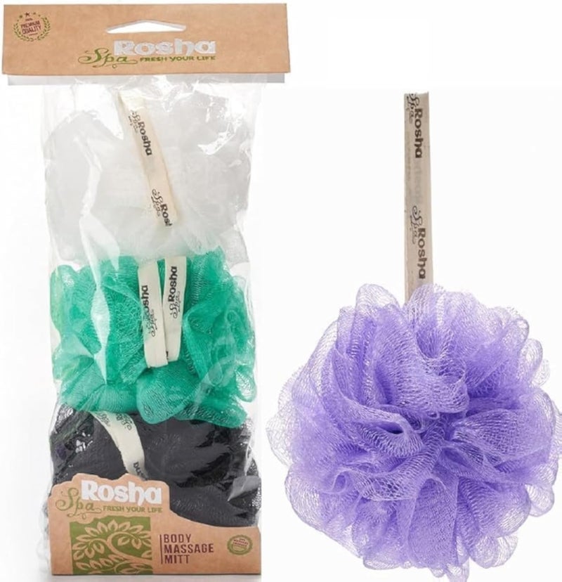 Rosha Spa Shower Loofah with Control Tape 3 Large Piece