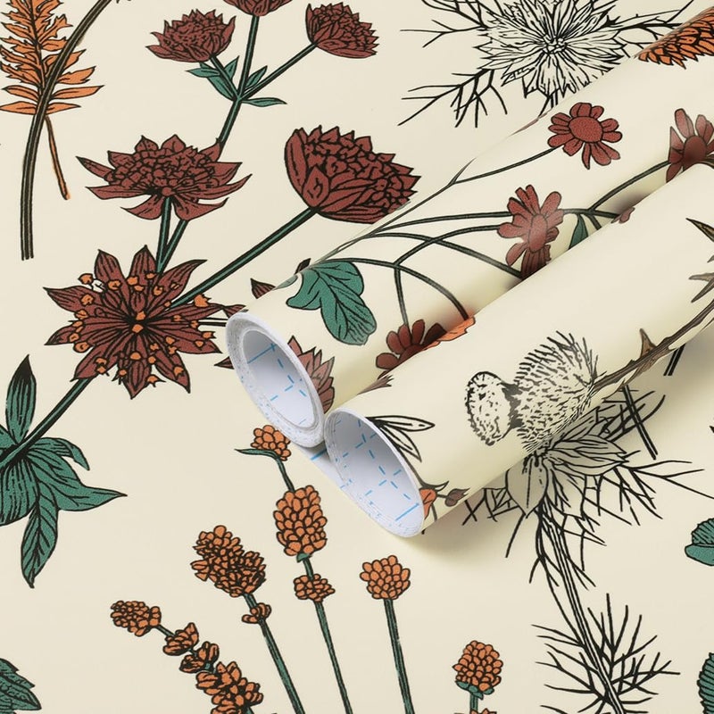 Kitico Peel and Stick Wallpaper Vintage Floral Wallpaper 16.1''x78.7'' Floral Contact Paper Colorful Peel and Stick Self Adhesive Removable for Bathroom Cabinet Decorative - Image 1