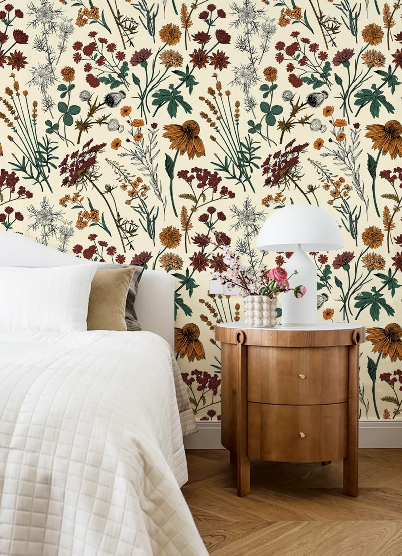 Kitico Peel and Stick Wallpaper Vintage Floral Wallpaper 16.1''x78.7'' Floral Contact Paper Colorful Peel and Stick Self Adhesive Removable for Bathroom Cabinet Decorative - Image 2