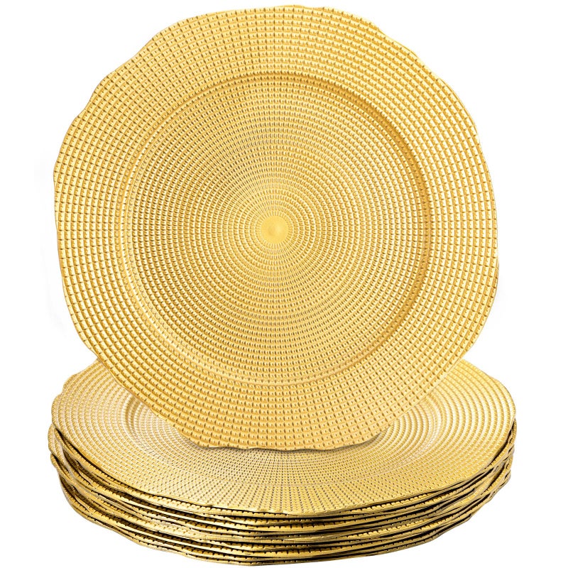TOPZEA 12 Pack Gold Charger Plates 13 Inch Plastic Dinner Under Plates Elegant Charger Service Ware Base Plate Bulk Reusable Decorative Round Placemat for Wedding Banquet Table Setting Decor