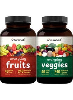 Everyday Fruits and Vegetables Supplements, 480 Total Vegetarian Capsules | 40 Whole Fruit and 40 Whole Veggie Set – Fresh Superfood Formula with Vitamins and Minerals – Vegan, Non-GMO