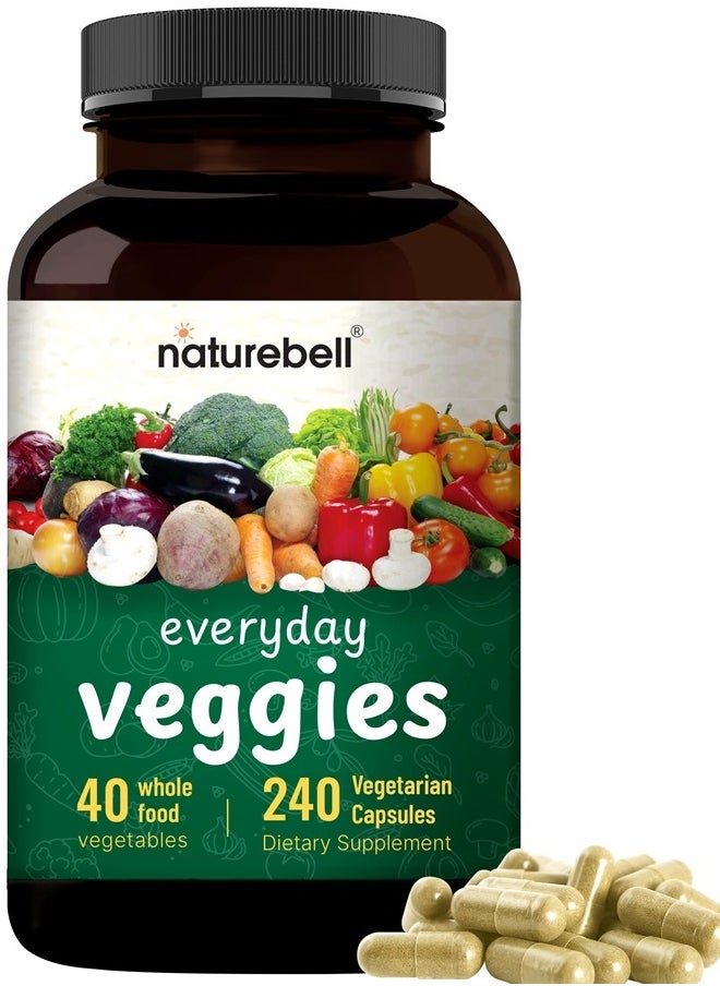 NatureBell - Everyday Fruits and Vegetables Supplements, 480 Total Vegetarian Capsules | 40 Whole Fruit and 40 Whole Veggie Set – Fresh Superfood Formula with Vitamins and Minerals – Vegan, Non-GMO - Image 1