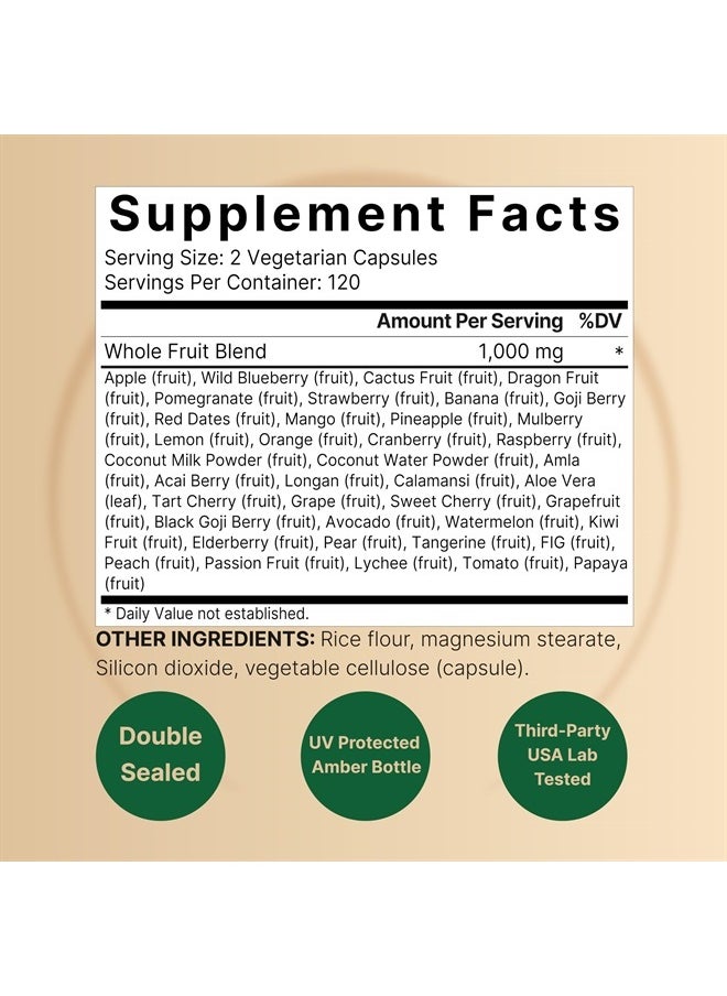 NatureBell - Everyday Fruits and Vegetables Supplements, 480 Total Vegetarian Capsules | 40 Whole Fruit and 40 Whole Veggie Set – Fresh Superfood Formula with Vitamins and Minerals – Vegan, Non-GMO - Image 1