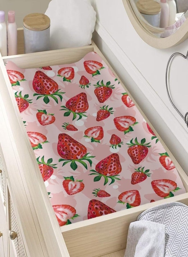 Wideasale Cute Red Strawberry Print Diaper Changing Pad Covers Sofy Cozy Breathable Change Table Sheets Kawaii Fruits Theme for Baby Boys and Girls Fit 32"X16"Contoured Pad - Image 4