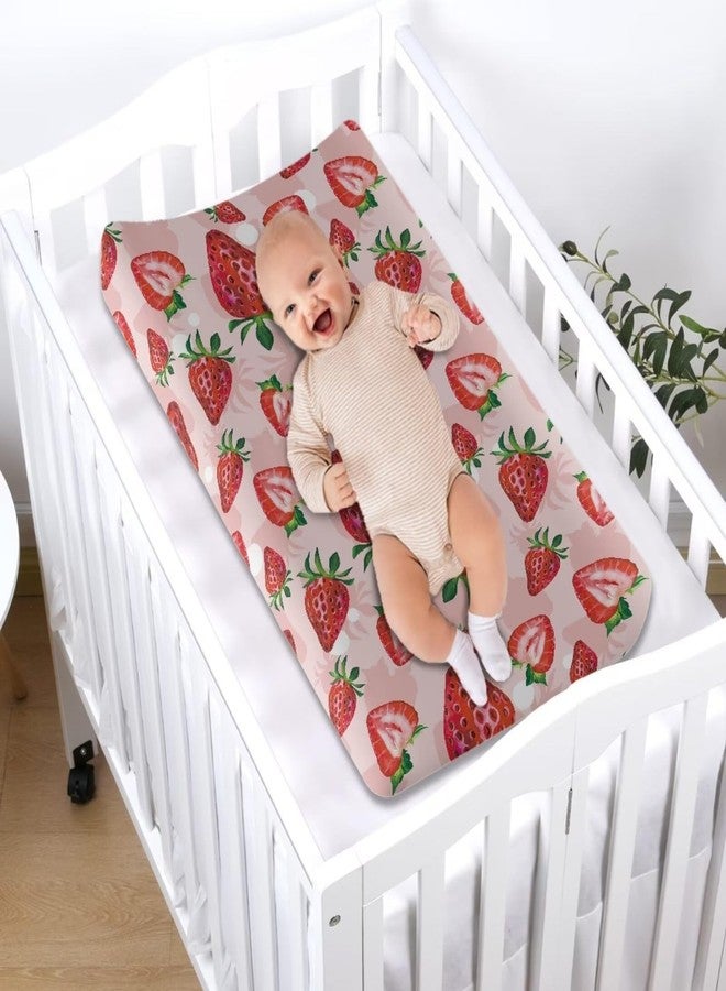 Wideasale Cute Red Strawberry Print Diaper Changing Pad Covers Sofy Cozy Breathable Change Table Sheets Kawaii Fruits Theme for Baby Boys and Girls Fit 32"X16"Contoured Pad - Image 5