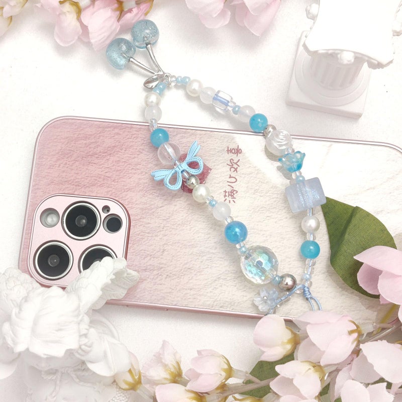 cioatu Phone Charms Cute Cherry Butterfly Cell Phone Lanyard Strap Wrist Strap for Bag Airpods Camera Pendants Decor (Cherry Blue) - Image 5
