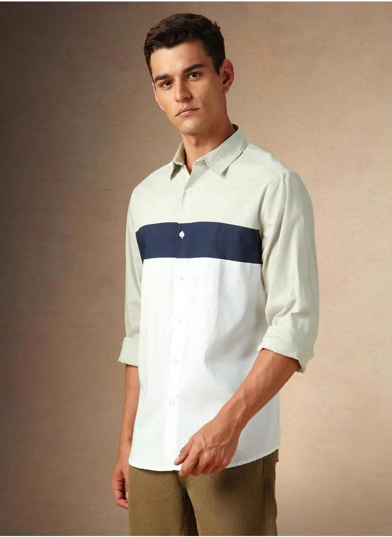 دينيس لينغو Beige, Navy And White Shirt For Men For Men