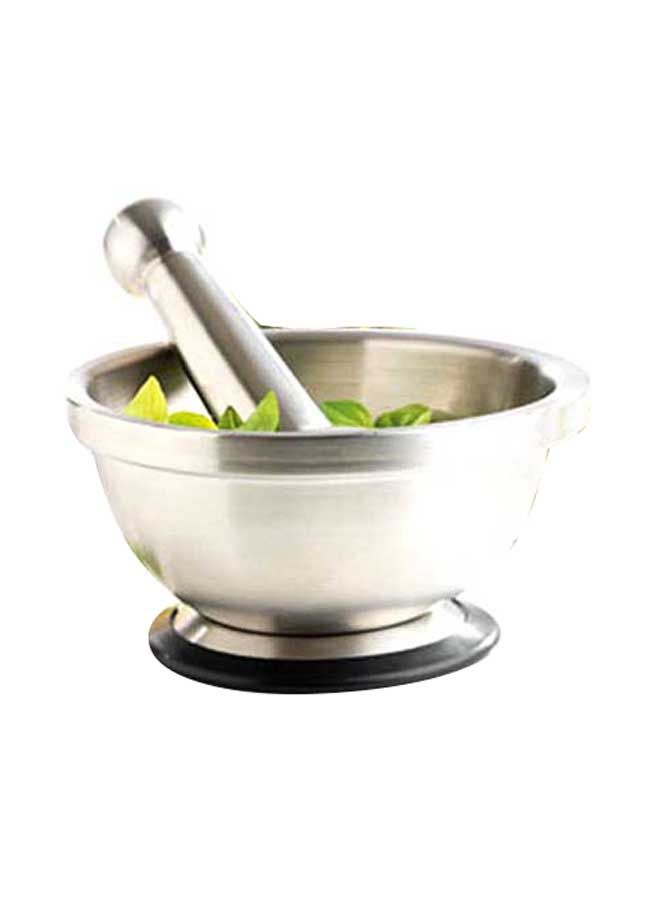 NIBEMINENT Spice Grinder Pill Crusher Mortar And Pestle Silver 15centimeter - Image 1