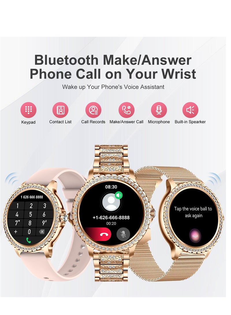 LIGE Women Smart Watch Stainless Steel Gold Luxury Diamonds decoration Ladies Sport Smartwatches 24H Heart Rate/Sleep Monitor IP67 Waterproof for Android IOS  - Image 2