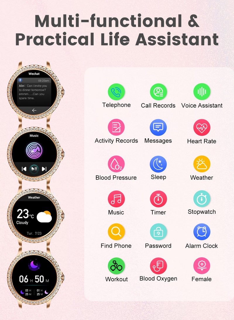 LIGE Women Smart Watch Stainless Steel Gold Luxury Diamonds decoration Ladies Sport Smartwatches 24H Heart Rate/Sleep Monitor IP67 Waterproof for Android IOS  - Image 4