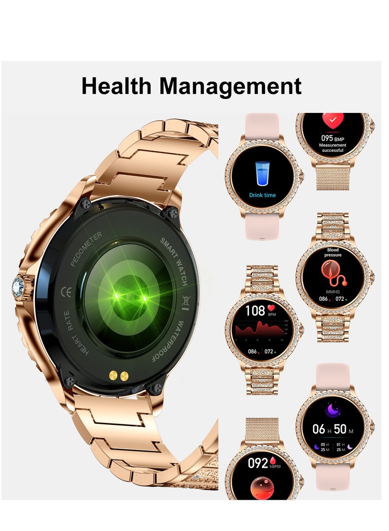 LIGE Women Smart Watch Stainless Steel Gold Luxury Diamonds decoration Ladies Sport Smartwatches 24H Heart Rate/Sleep Monitor IP67 Waterproof for Android IOS  - Image 5