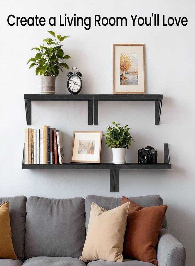 BAYKA Wall Mounted Floating Shelves, Wood Floating Wall Shelf for Books & Decor, Small Space-Saving Display & Organizer（Black，Set of 3） - Image 2