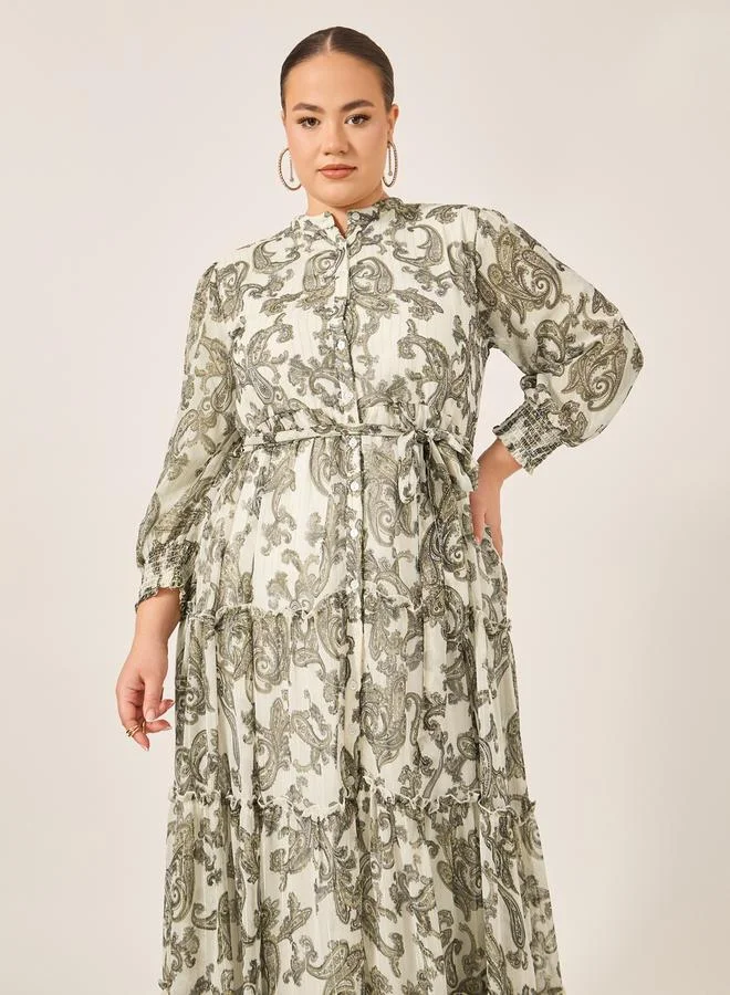 Styli Styli Plus Size Paisley Print Long Sleeves Tiered Maxi Dress