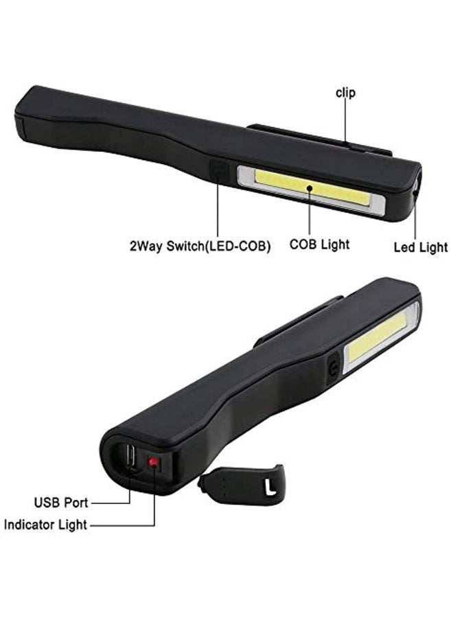 Generic Workshop Lamp Led Work Light Cob Work Light Led Hand Lamp Rechargeable Super Bright Led Inspection Lights With Magnet Clip And Usb Charging Cable Black And Red (2 Pieces) - Image 3