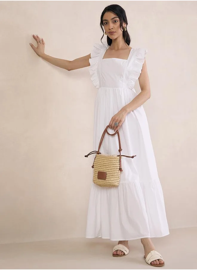 Femmella Tie-Up Back Poplin Tiered Maxi Dress by Styli