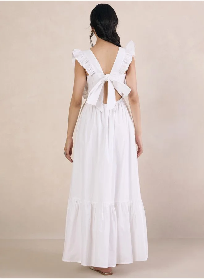 Femmella Tie-Up Back Poplin Tiered Maxi Dress by Styli
