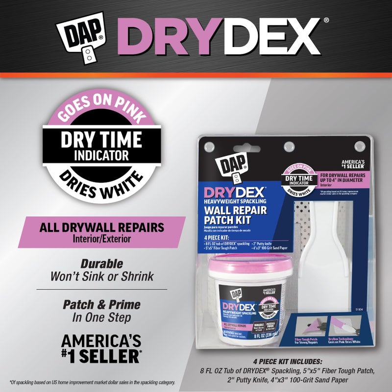DAP DryDex Spackling Wall Repair Patch Kit, with Pink/White Dry Time Indicator, 8 Oz (7079812345) - Image 3
