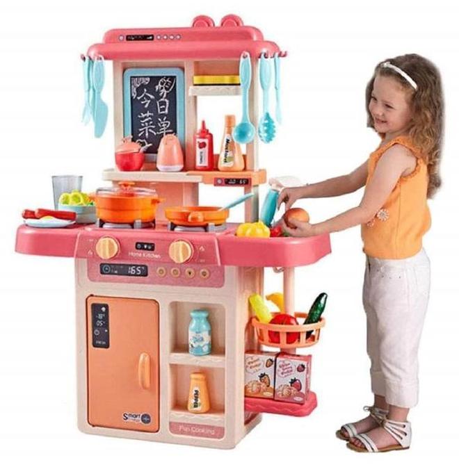 مجموعة لعب مطبخ LONGMIRE للأطفال مكونة من 36 قطعة، مع أضواء وأصوات واقعية، حوض لعب بمياه جارية، لعبة رف الحلوى ومجموعة إكسسوارات المطبخ للفتيات بعمر 4 سنوات (طقم مطبخ 36 قطعة وردي)