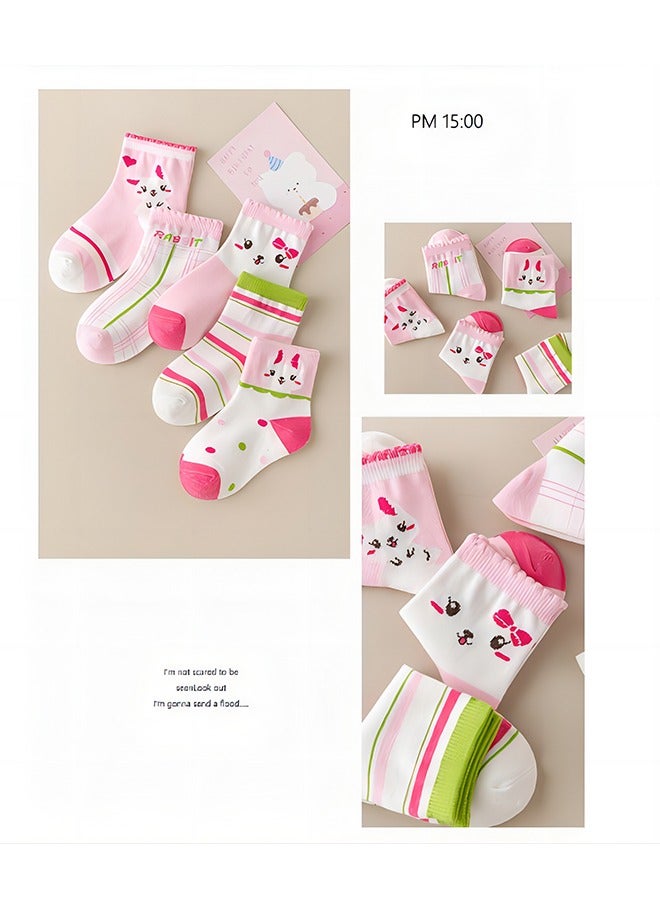 5 Pairs of Children's Cotton Socks Grip Sticky Cotton Floor Socks Suitable for 3-5 Years Old Baby Cotton Cartoon Cute Mid-Stocks Girls Socks Stockings  - Image 2
