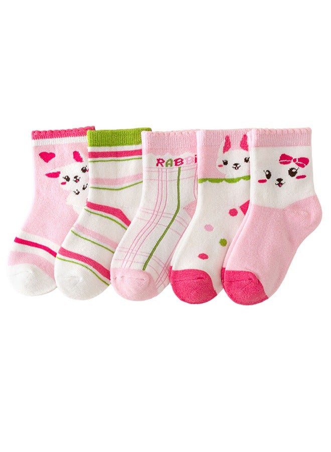5 Pairs of Children's Cotton Socks Grip Sticky Cotton Floor Socks Suitable for 3-5 Years Old Baby Cotton Cartoon Cute Mid-Stocks Girls Socks Stockings  - Image 1