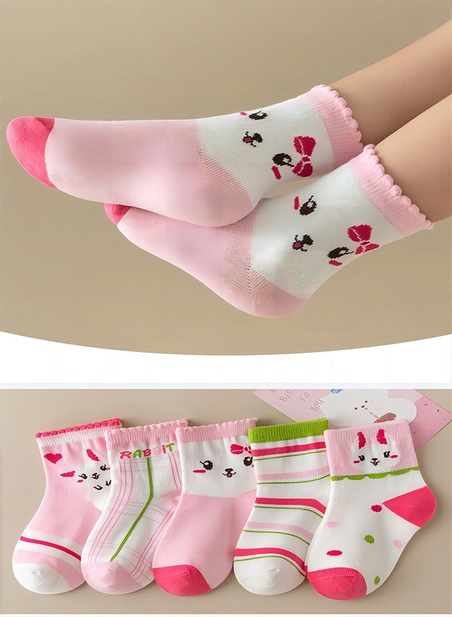 5 Pairs of Children's Cotton Socks Grip Sticky Cotton Floor Socks Suitable for 3-5 Years Old Baby Cotton Cartoon Cute Mid-Stocks Girls Socks Stockings  - Image 5